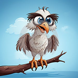 Crazy Eagle: A Funny Cartoon Bird Illustration On Branch photo