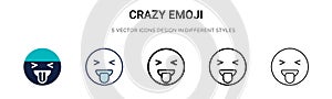 Crazy emoji icon in filled, thin line, outline and stroke style. Vector illustration of two colored and black crazy emoji vector