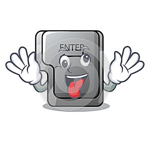 Crazy enter button installed on computer cartoon