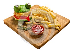 Crazy frog burger. Isolated image on white background
