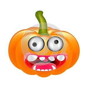 Crazy Halloween Pumpkin Cartoon Character with eyes and mouth. vector Illustration Isolated On White background.