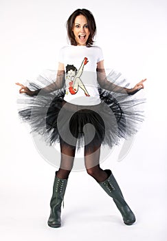 Crazy happy dancer in boots photo