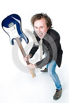 Crazy man with electro guitar