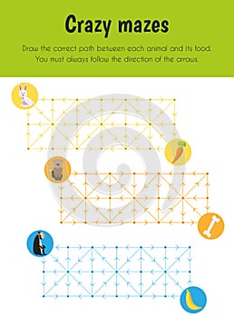 Crazy maze Educational Sheet. Primary module for Spacial Understanding. 5-6 years old