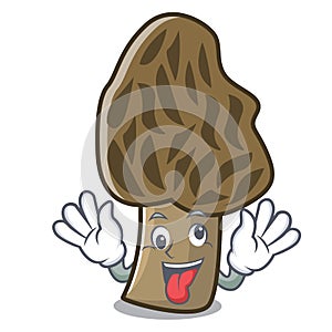 Crazy morel mushroom mascot cartoon