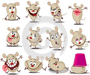 Crazy Mouse Cartoon Stickers Emoticon - Vector Illustration