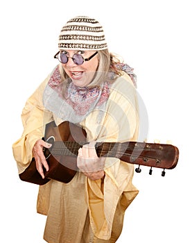 Crazy New Age Woman with Guitar photo