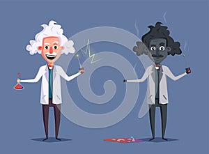 Crazy old scientist. Funny character. Cartoon vector illustration