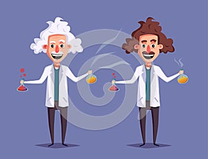 Crazy old scientist. Funny character. Cartoon vector illustration