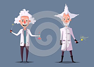 Crazy old scientist. Funny character. Cartoon vector illustration