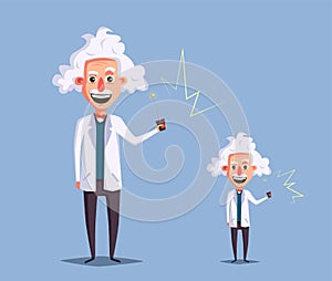 Crazy old scientist. Funny character. Cartoon vector illustration