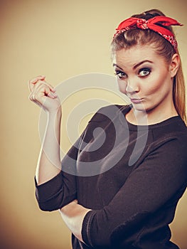 Crazy pin up retro girl making funny face