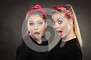 Crazy pin up retro girls making funny faces