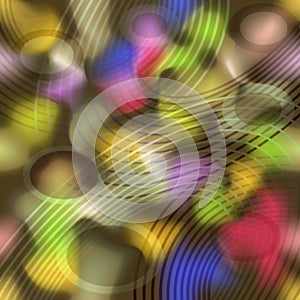 Crazy psychedelic abstract background with colorful rainbow splashes and circle curves.