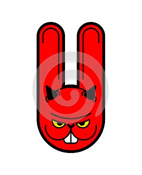 Crazy Rabbit. Angry hare. Devil bunny. Mad animal. Vector illustration