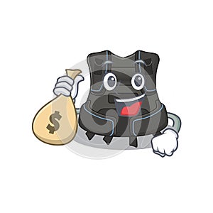 Crazy rich Cartoon picture of scuba buoyancy compensator having money bags
