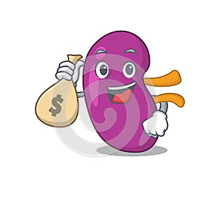 Crazy rich kidney mascot design having money bags