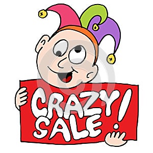 Crazy sale sign with jester