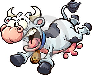 Crazy scared cartoon cow running