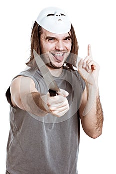 Crazy scary man with knife photo