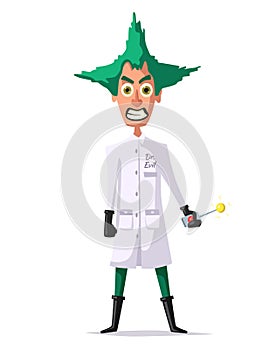 Crazy scientist. Funny character. Cartoon vector illustration.