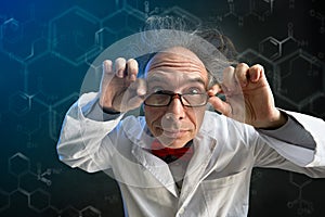 Crazy scientist with glasses