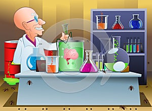 Crazy scientist on laboratory