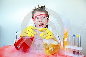 Crazy scientist performing experiments