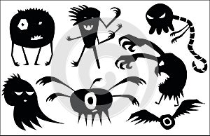 Crazy set of silhouettes of funny halloween monsters