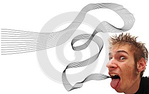 Crazy wacky man with lines spewing out of mouth photo