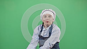 Crazy woman chef playing