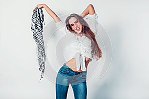 crazy woman happy model standing playful