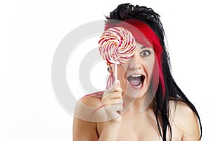 Crazy woman with lollipop