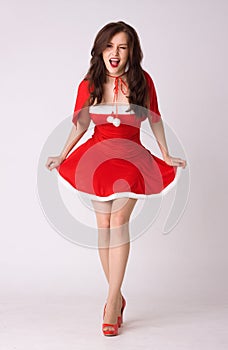 Crazy woman in red xmas costume