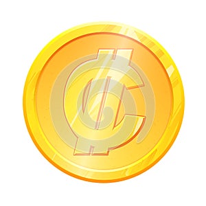 CRC Golden colon coin symbol on white background. Finance investment concept. Exchange Costa Rican currency Money photo