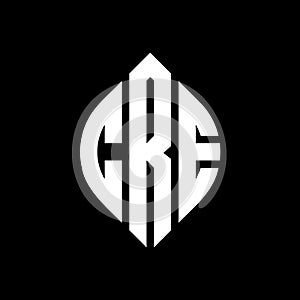 CRE circle letter logo design with circle and ellipse shape. CRE ellipse letters with typographic style. The three initials form a