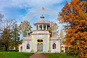 Creaking summer-house in autumn in Tsarskoe Selo Pushkin, Saint Petersburg, Russia