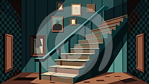 The creaky wooden staircase led us to the attic where layers of nostalgia and faded photographs awaited us.. Vector