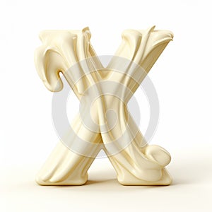 Cream 3d Cartoon Letter X: Vray Tracing, Organic Expressionist, Rococo