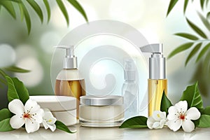 Cream automatic dispenser bathroom maintenance jar. Skincare age defyingmoisture barrier jar pot cleansing wipe mockup