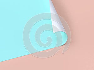 Cream background abstract paper curve green-blue 3d render