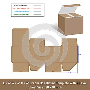 Cream box dieline template and 3D box, vector File