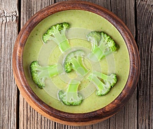 Cream of broccoli green tasty restaraunt soup in