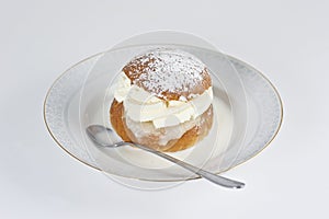 Cream bun with almond paste and hot milk