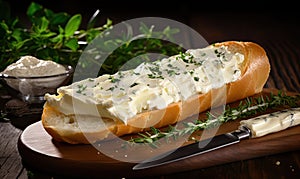 Cream Cheese and Herb-Topped Loaf of Bread