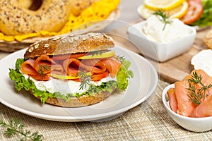 Cream cheese and smoked salmon bagel