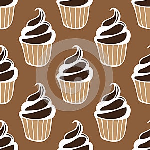 Cream choco cake brown dark seamless pattern