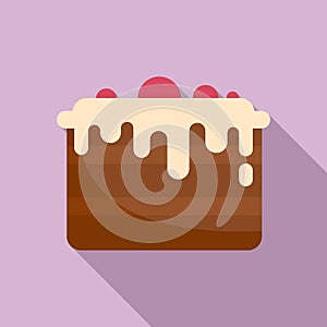 Cream chocolate cake icon, flat style