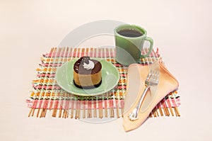 Cream Chocolate Mousse Cake and Coffee Place Setting