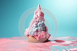 cream cloud art blue ice pink summer cream concept ice dessert. Generative AI.